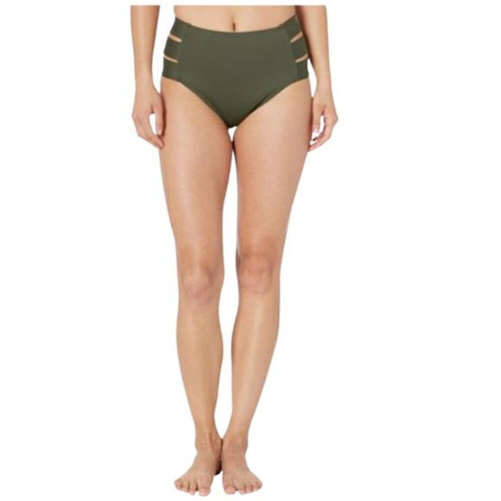 NEW La Blanca High Waisted Island Goddess Strappy Bikini Bottom Olive Women's 12